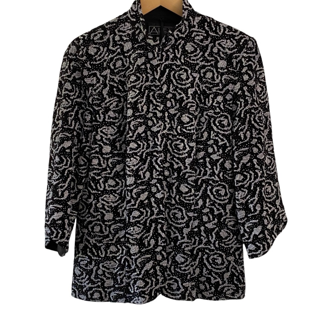 Alex Evenings Dress Jacket Black White Silver Glitter Sparkle Size Medium